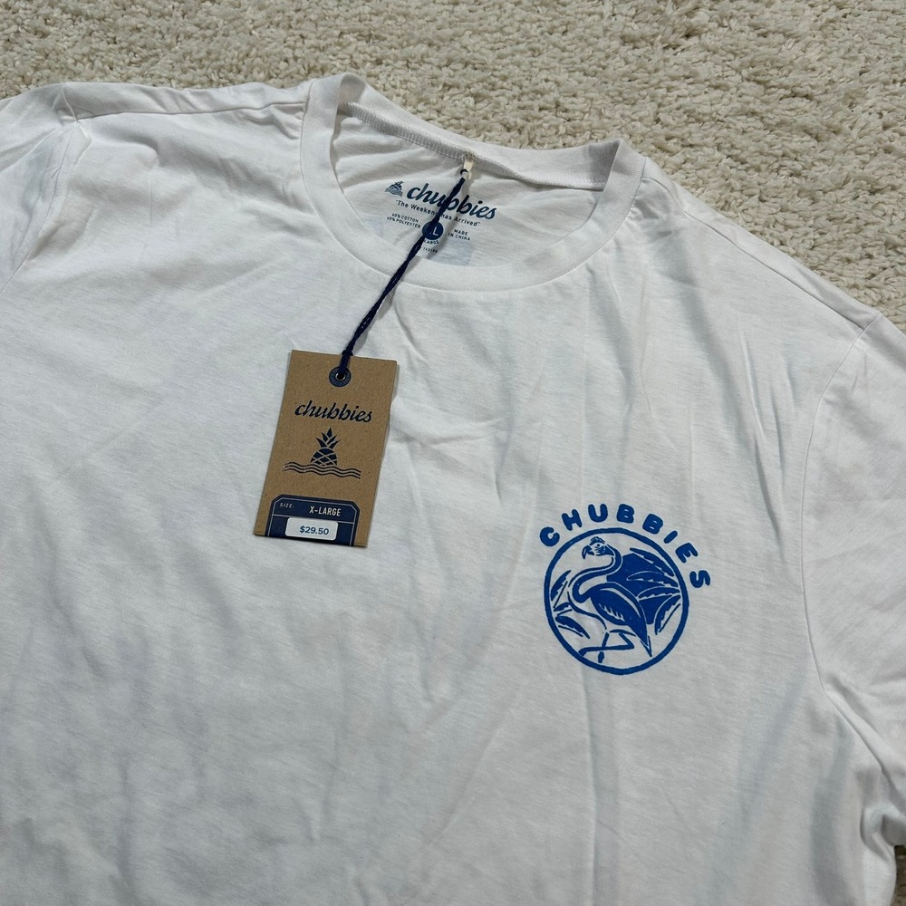 Chubbies T-Shirt XL White The White Flamingo Graphic Short Sleeve New with Tags